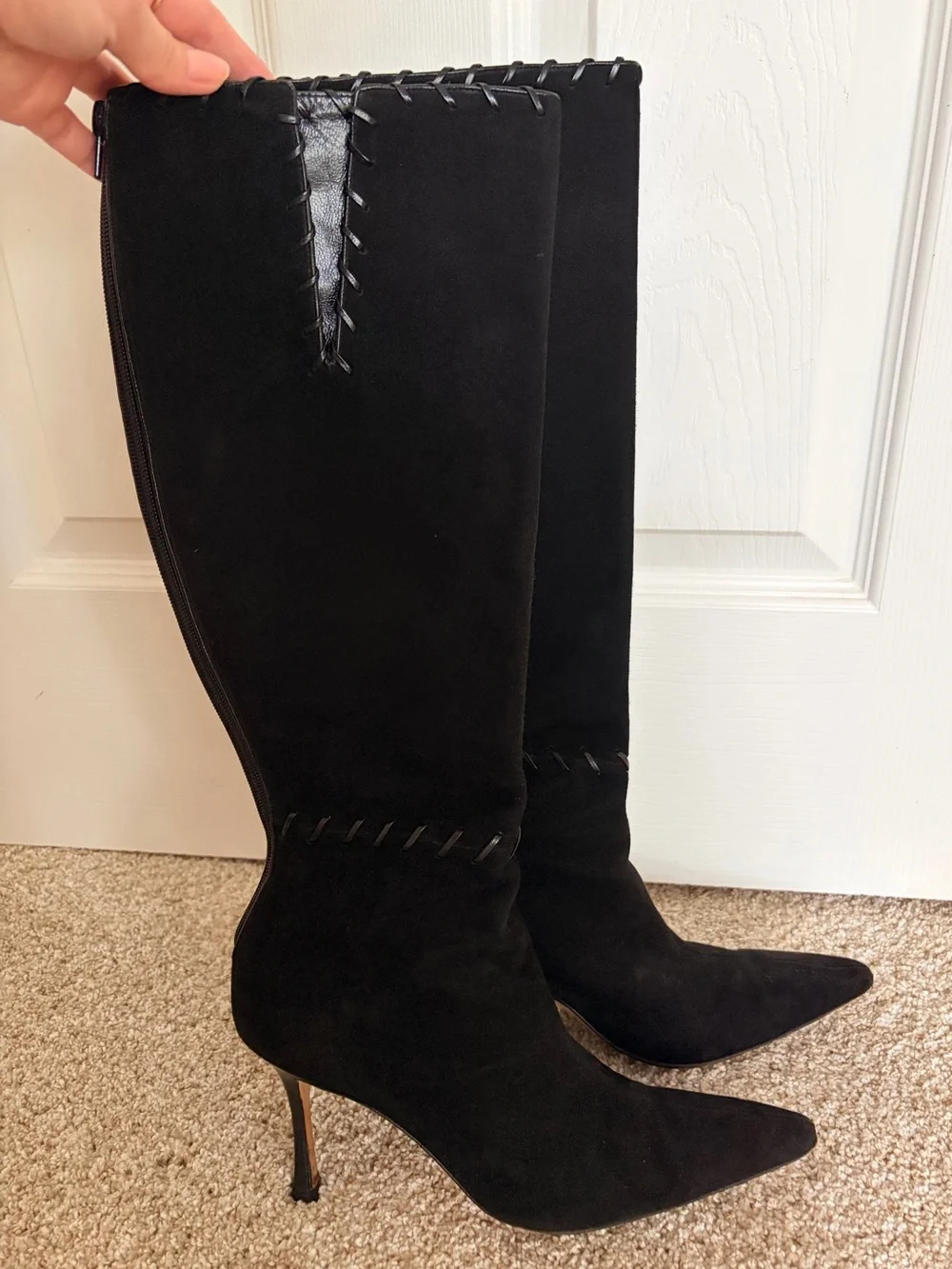Manolo Blahnik Black Suede Over-the-Knee Pointed-Toe Stiletto Boots